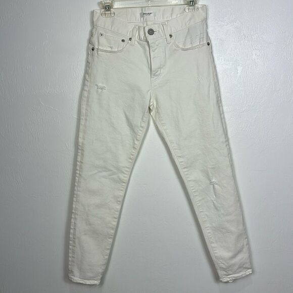 Moussy Vintage Kelley Mid Rise Slim Fit Ankle White Distressed Jeans Size 26 - Picture 1 of 9